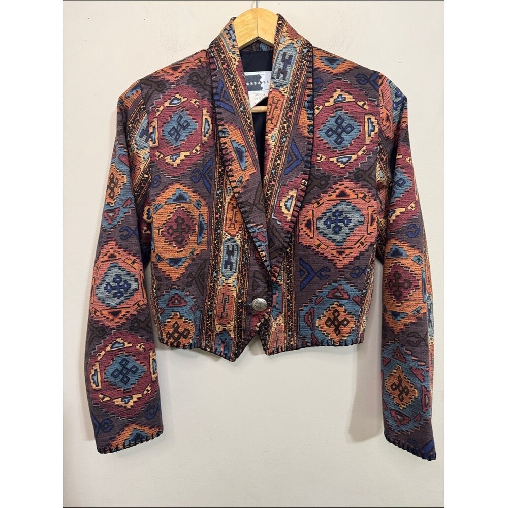 VTG Rhonda Stark Southwestern Patterned Cropped Jacket Multicolor size S Western
